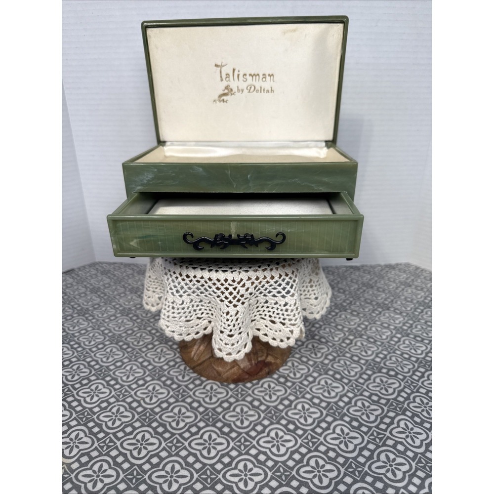Antique Talisman By Deltah Jade Celluloid  Jewelry‎ Trinket Box ~ 7.25"